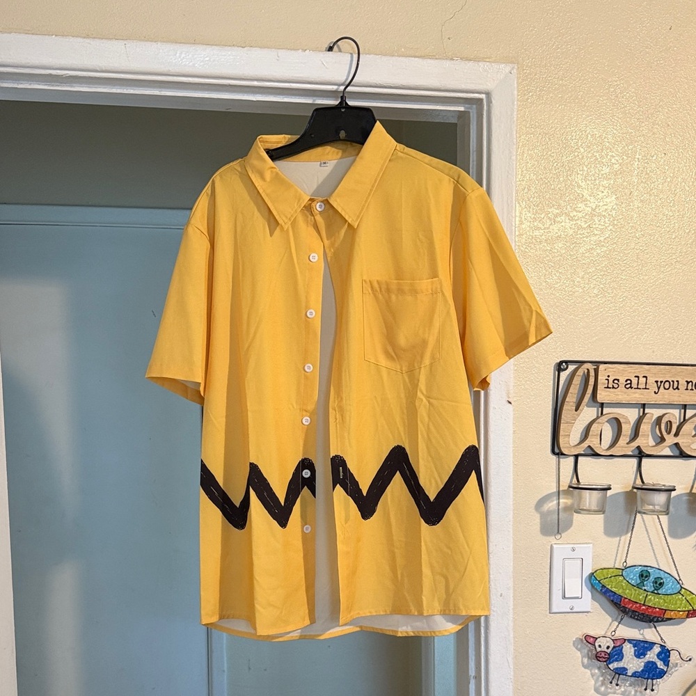 Vibrant Yellow Casual Shirt with Black Pattern